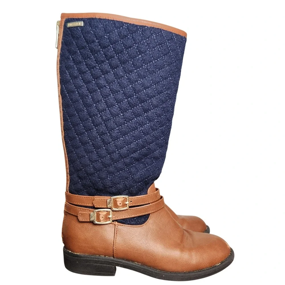 Nautica girls tall boot quilted navy &‎ brown Size 1